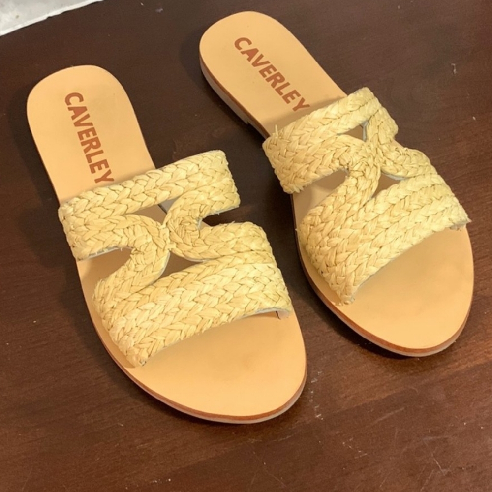 Anthropologie Rafia Woven Slide Sandals